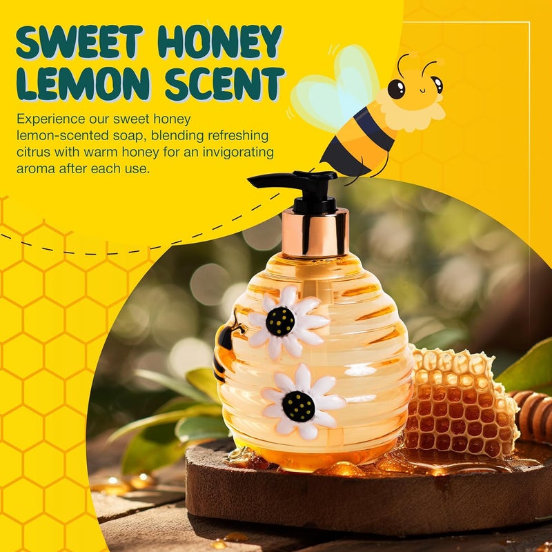 simple pleasures Beehive Sweet Honey Lemon Scented Liquid Hand Soap Dispenser - Plastic Novelty Decorative Refillable Hand Pump for Kitchen Countertops and Bathroom Sinks - Image 3